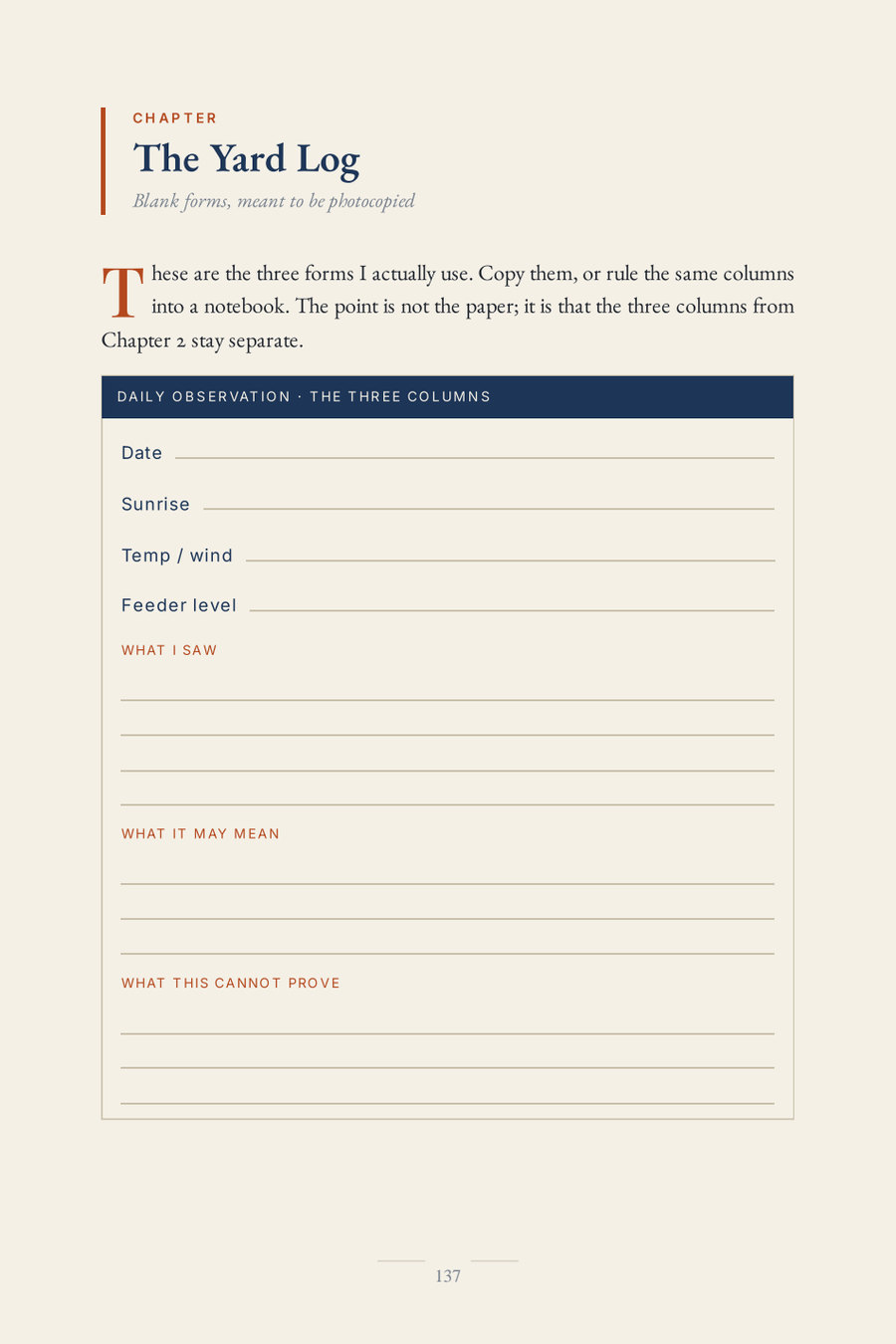 Blank yard log forms